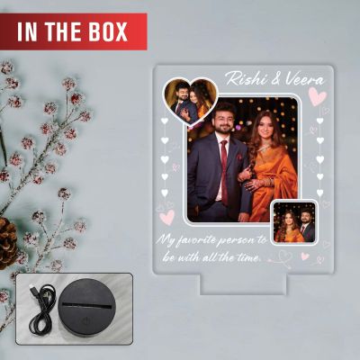 Customized LED Photo Frame Night Lamp Personalized with Picture and Text Romantic Gift for Husband, Wife, Boyfriend, or Girlfriend | Warm White Light & USB Powered